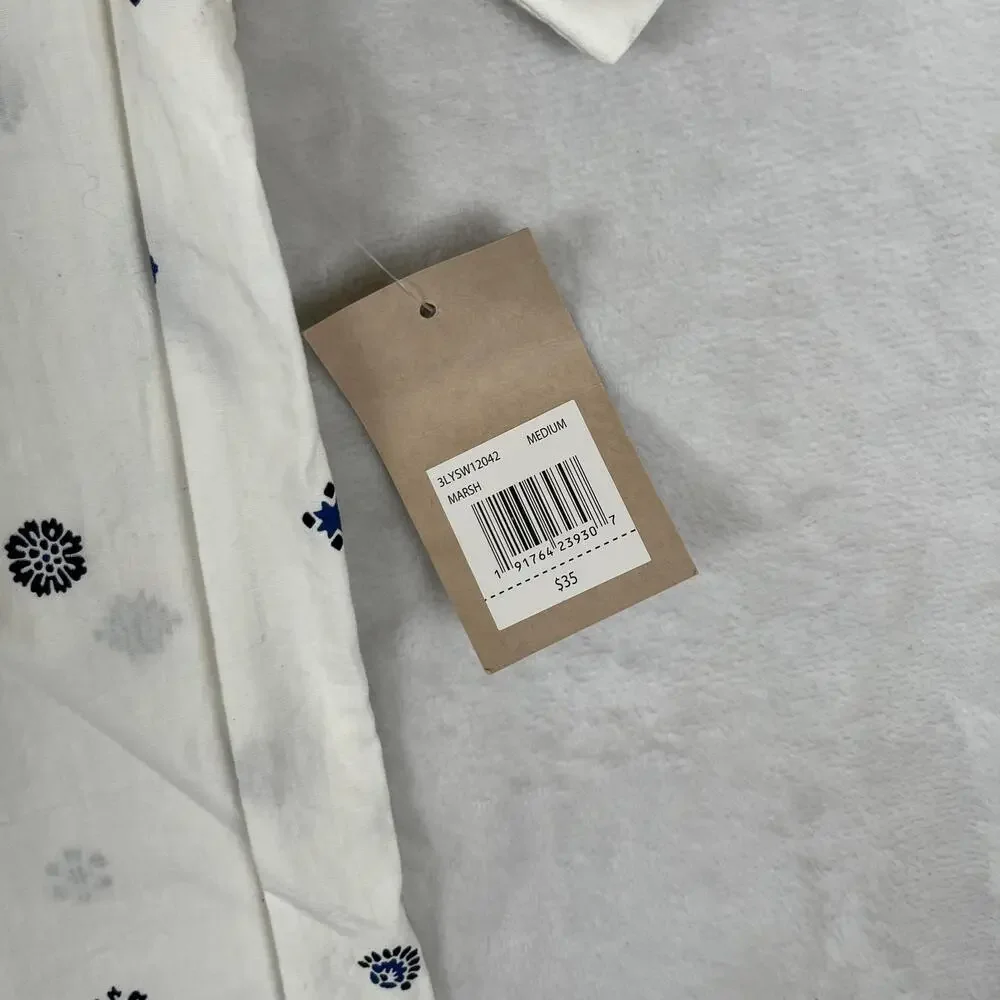 Levi's Shirt Mens Medium White Geometric Short Sleeve Button Front Casual Summer
